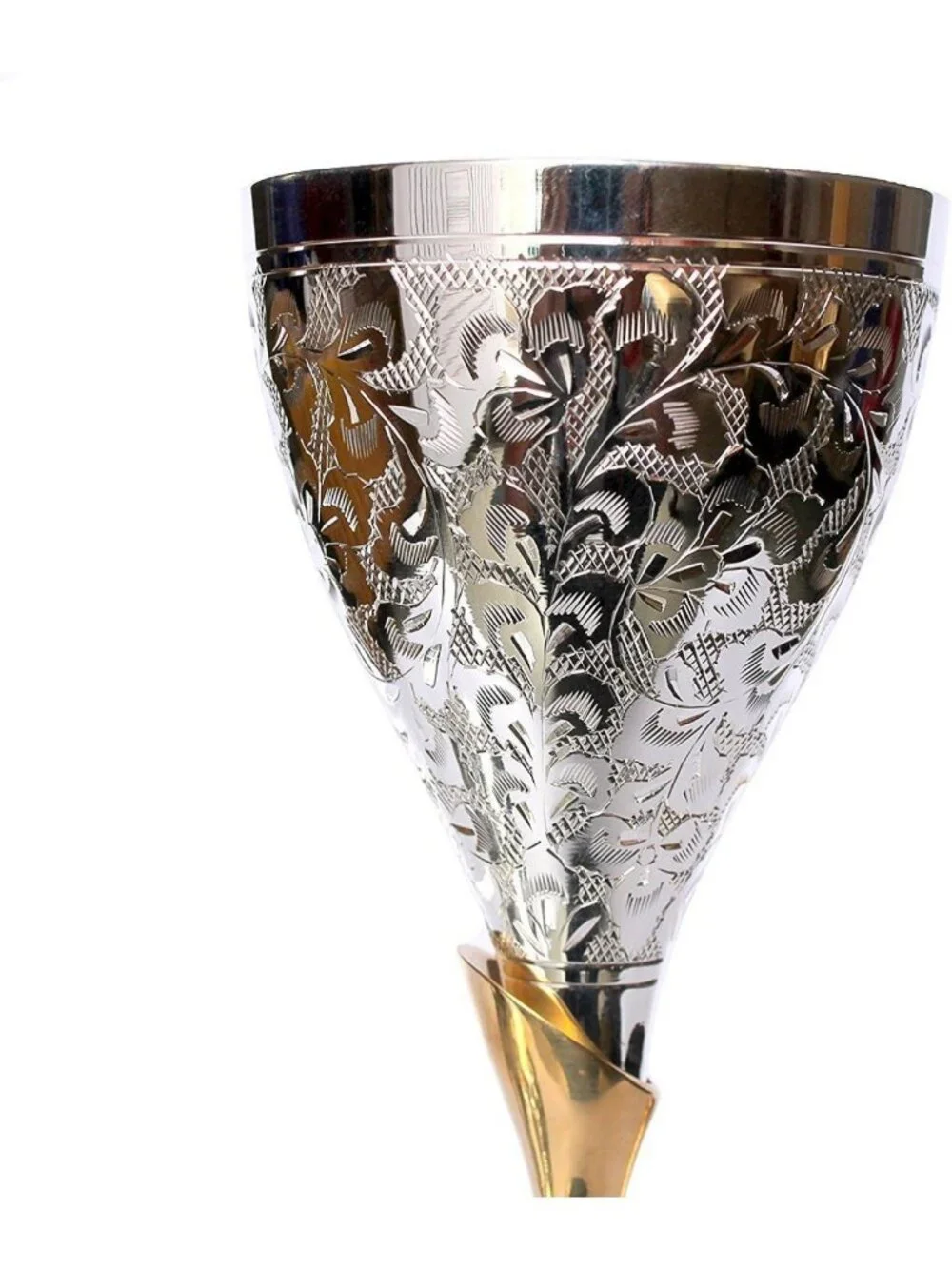 Engraved Brass Champagne Goblet Set - Elegant Silver Polished Wine Glasses